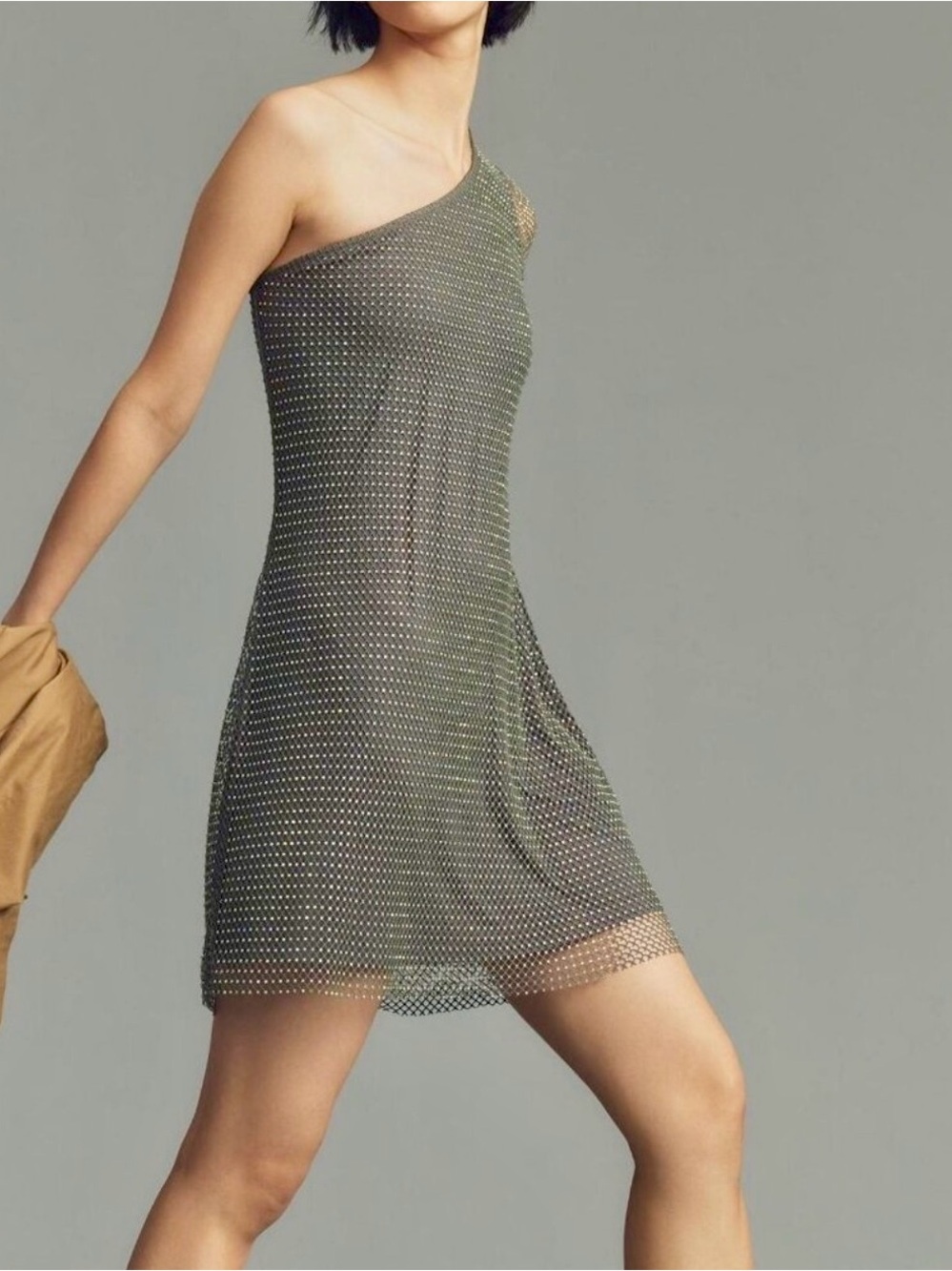 ⁠Anthropologie Sunday in Brooklyn Mesh Shine One Shoulder Mini Dress Size XS